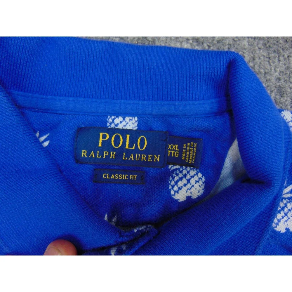 Polo Ralph Lauren Polo Mens 2XL Classic Fit Blue Pineapple Print Tropical Summer